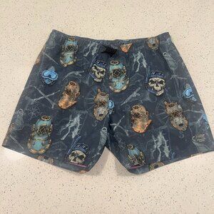 PSYCHO TUNA Scuba Diving Skulls Swim Trunks | Two Side Pockets | Men's XL